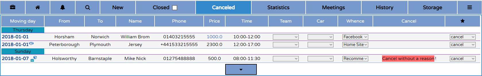 View canceled orders in main menu tab - Cancel
