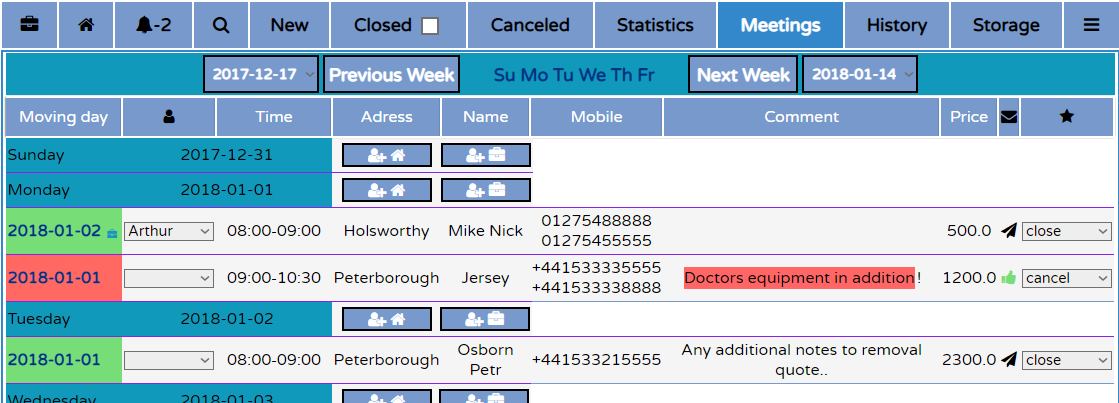 Observe and schedule field agents meetings in main work space tab