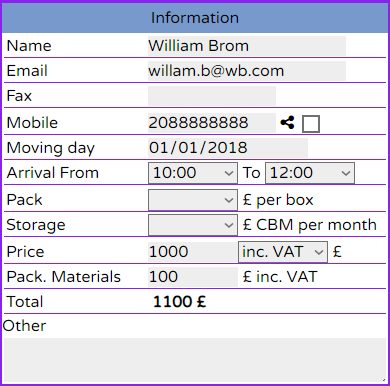 Fill order basic information about moving quote - English