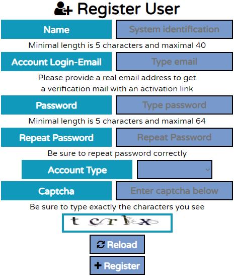 Register New system User account