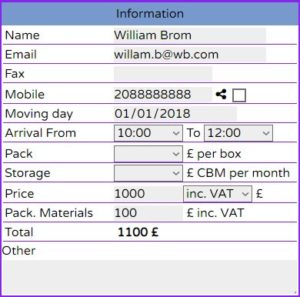 Fill order basic information about moving quote - English