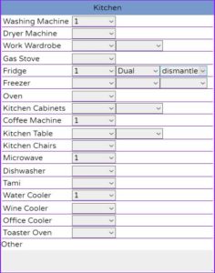 Order Parts - showing example Kitchen part filling